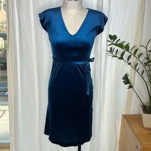 Blue Velvet Dress with Belt